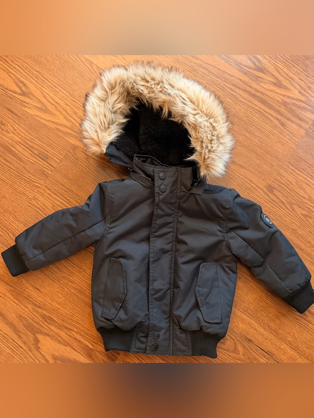 Urban Republic Black Puffer Jacket with Faux Fur Hood Trim